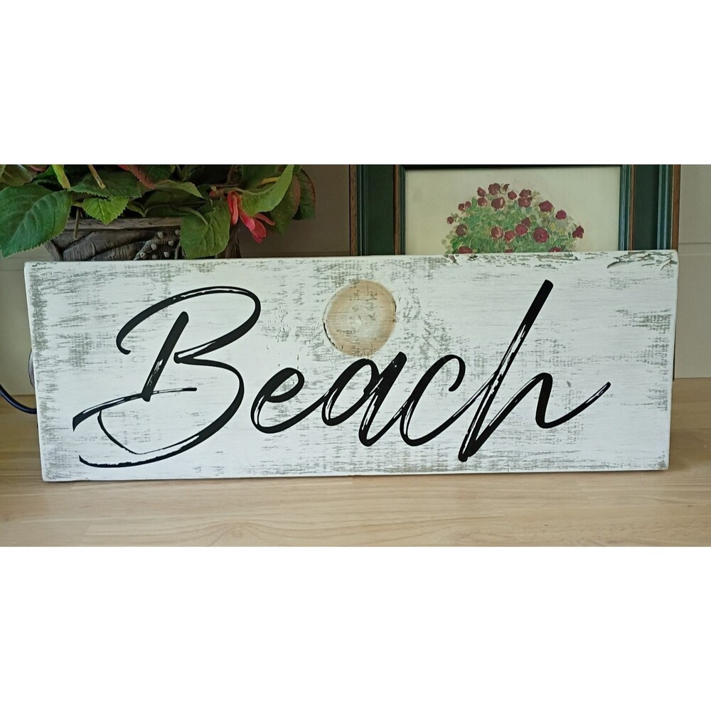 Homemade 21" Wood Beach Sign Wall Hanging Decoration Vinyl Lettering Farmhouse